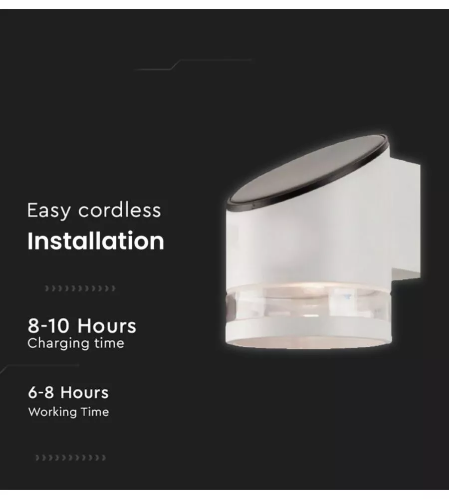 APPLIQUE LED DA ESTERNO VTAC BIANCO CILIDRICA OBLIQUA 3000K