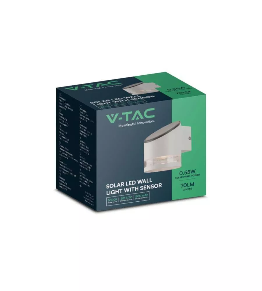 APPLIQUE LED DA ESTERNO VTAC BIANCO CILINDRICA OBLIQUA CON SENSORE 3000K