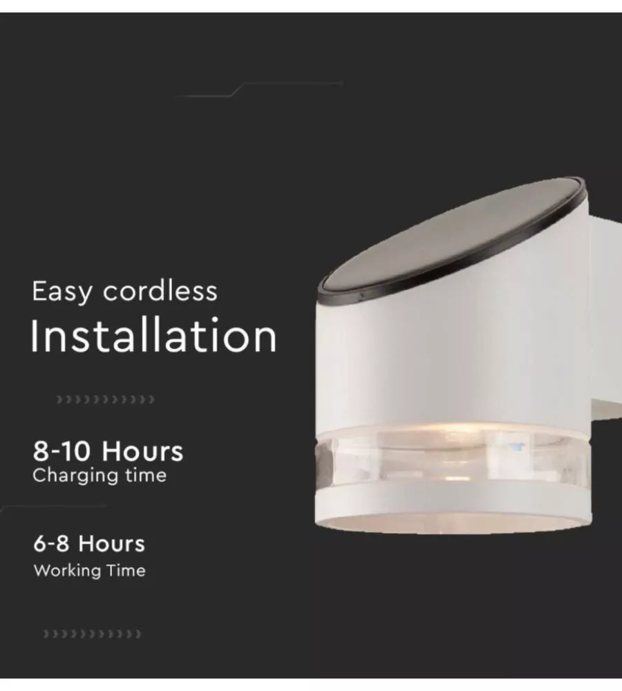 APPLIQUE LED DA ESTERNO VTAC BIANCO CILINDRICA OBLIQUA CON SENSORE 3000K