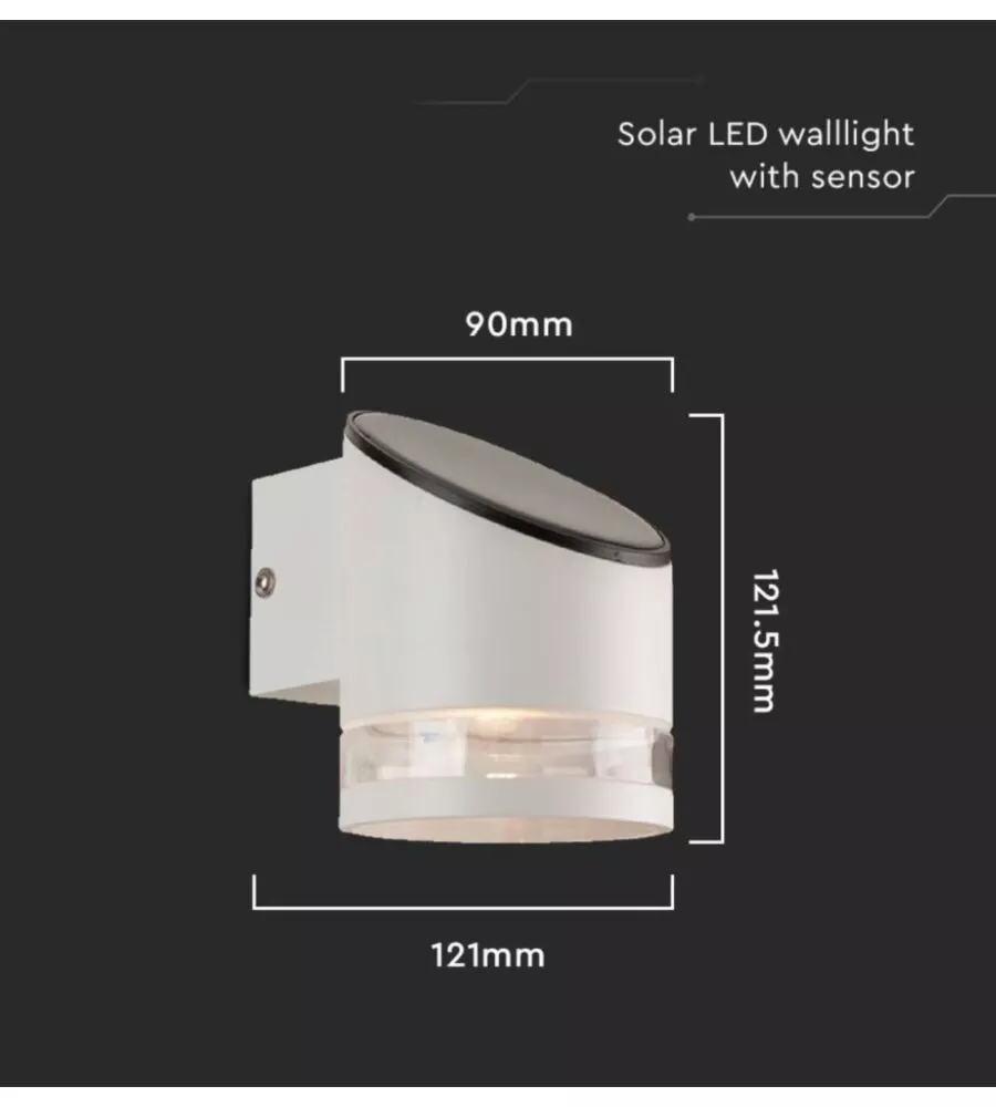 APPLIQUE LED DA ESTERNO VTAC BIANCO CILINDRICA OBLIQUA CON SENSORE 3000K