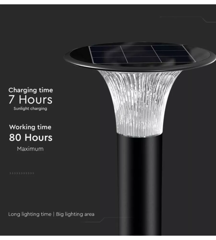 PALO LED SOLARE DA TERRA VTAC NERO 6000K+4000K