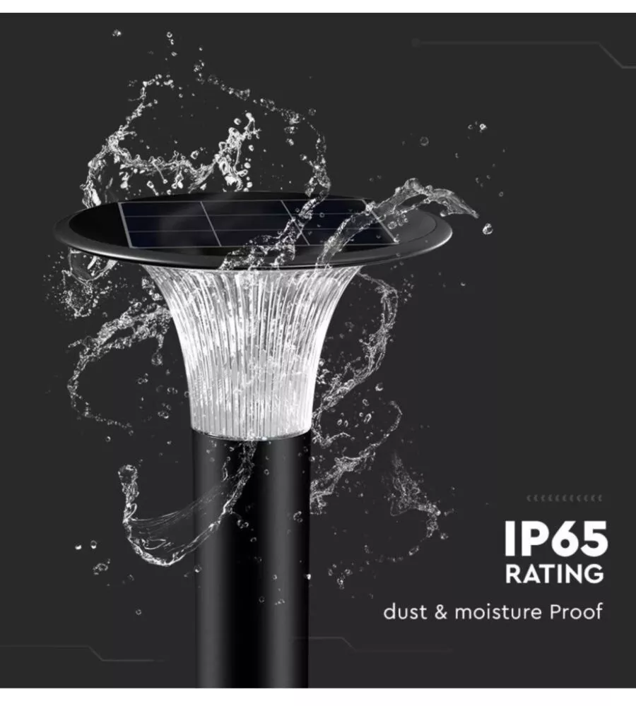 PALO LED SOLARE DA TERRA VTAC NERO 6000K+4000K