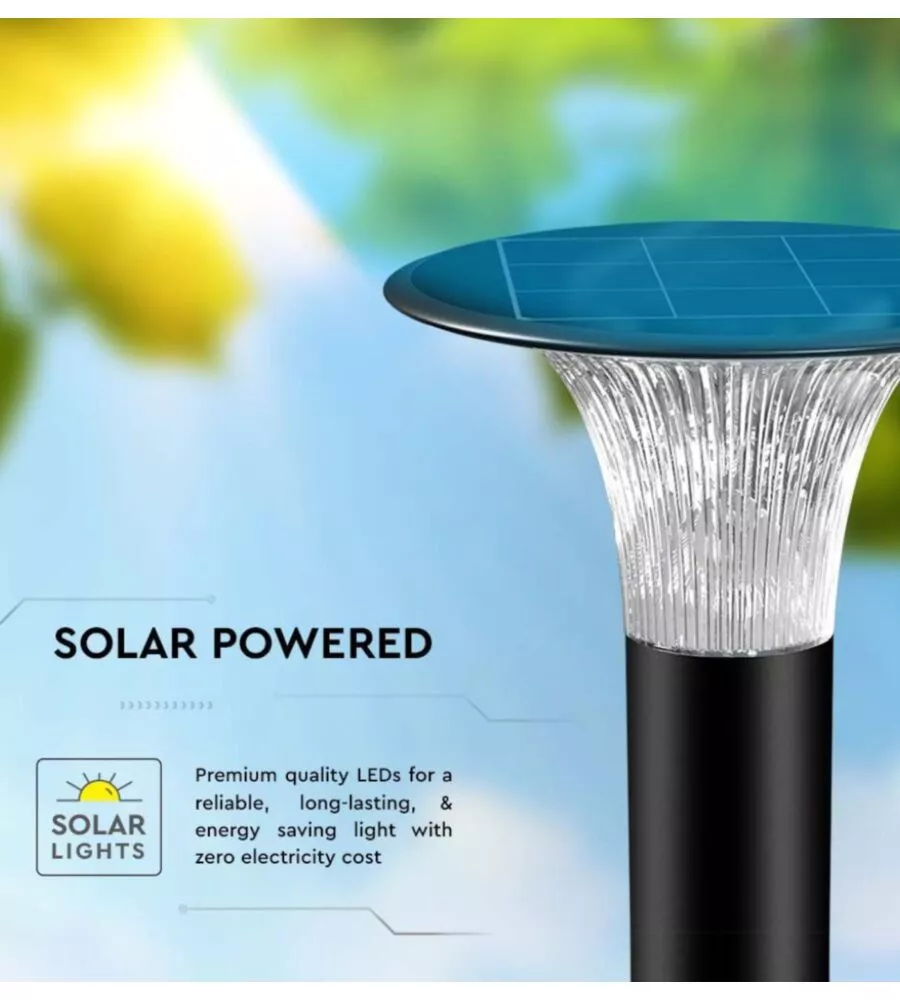 PALO LED SOLARE DA TERRA VTAC NERO 6000K+4000K