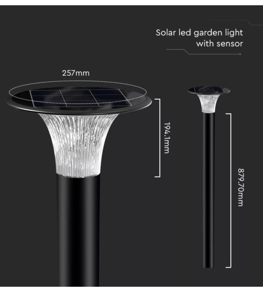 PALO LED SOLARE DA TERRA VTAC NERO 6000K+4000K