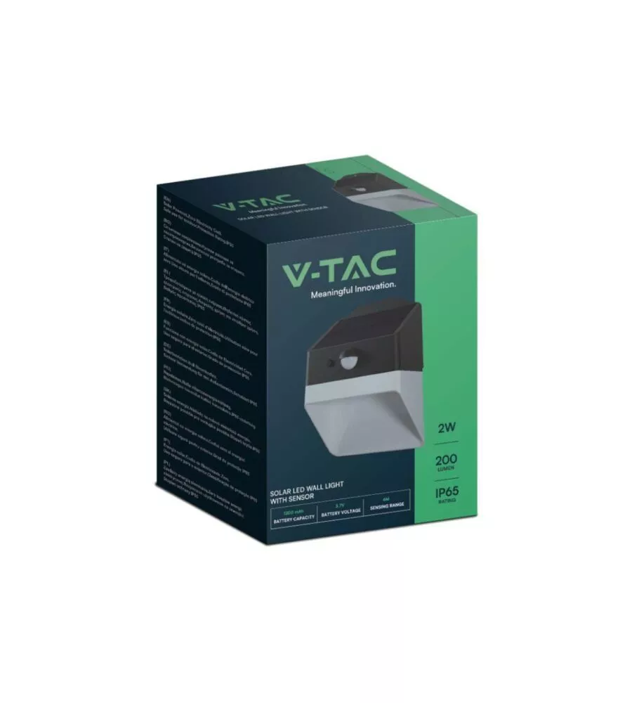 APPLIQUE LED DA ESTERNO VTAC NERO CON SENSORE 4000K