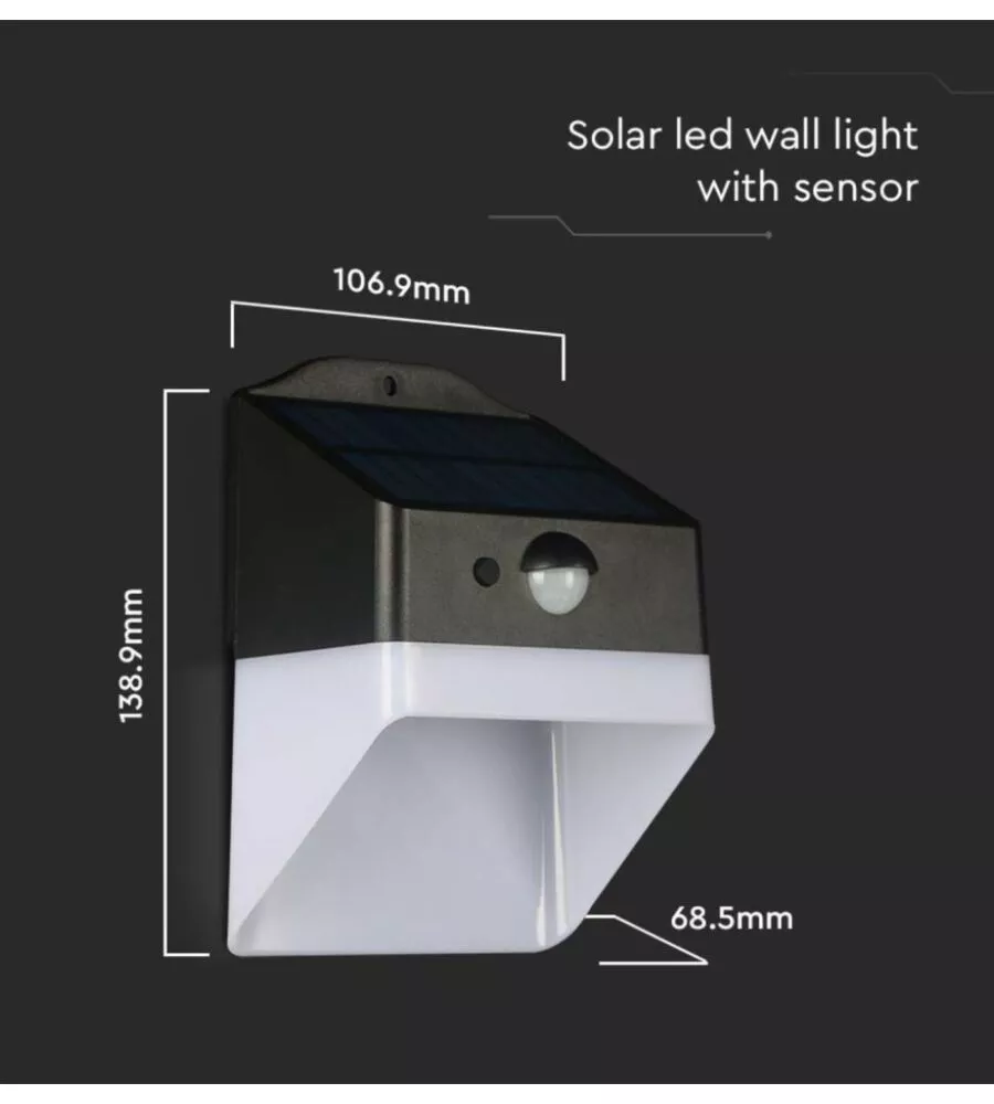 APPLIQUE LED DA ESTERNO VTAC NERO CON SENSORE 4000K