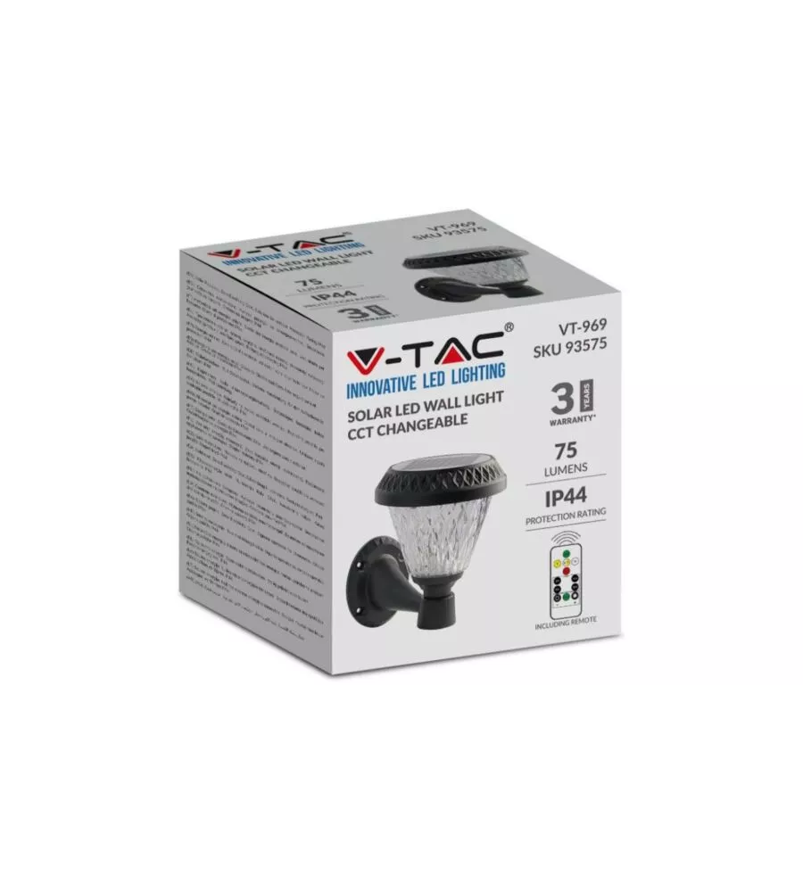 APPLIQUE LED SOLARE DA ESTERNO VTAC A CONO CON TELECOMANDO 3IN1