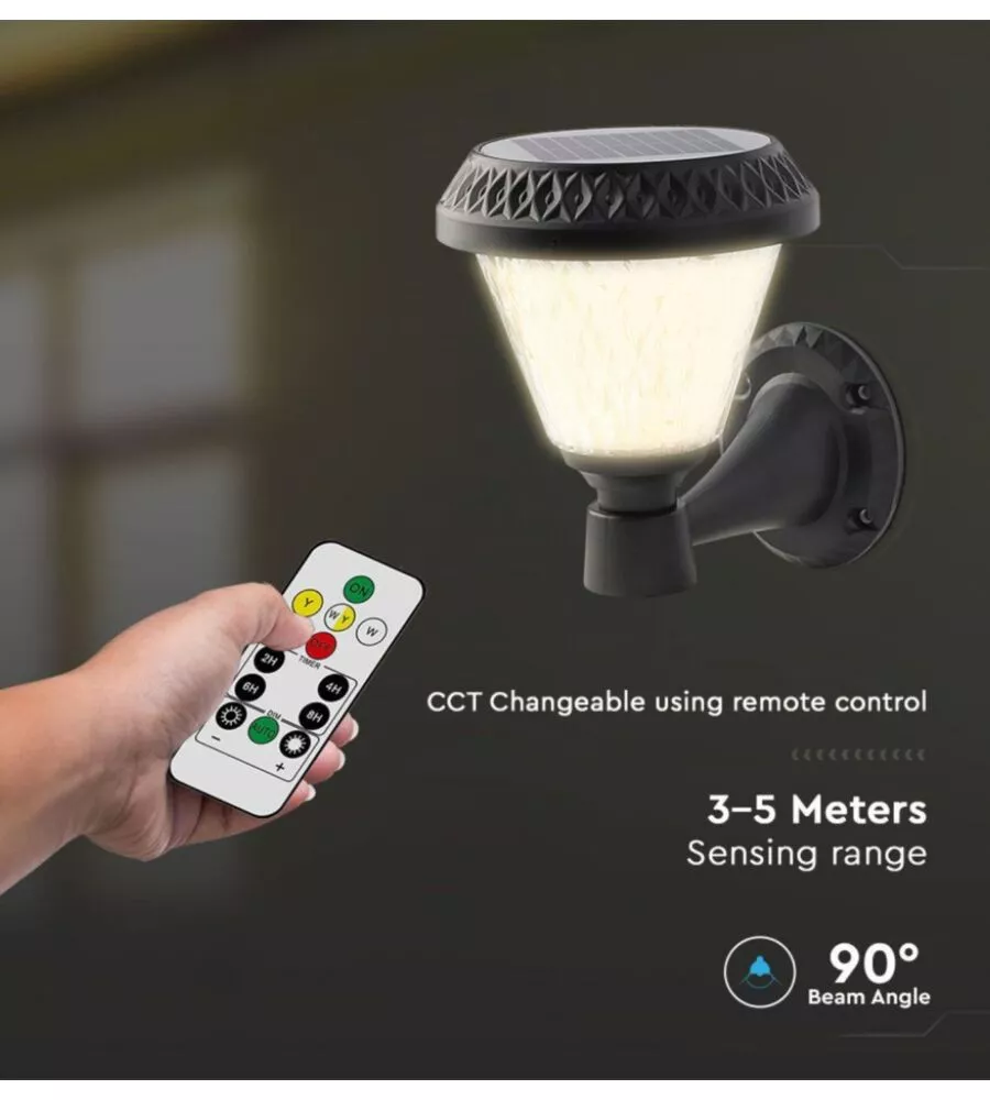 APPLIQUE LED SOLARE DA ESTERNO VTAC A CONO CON TELECOMANDO 3IN1