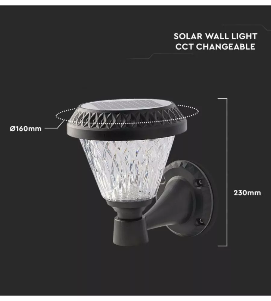 APPLIQUE LED SOLARE DA ESTERNO VTAC A CONO CON TELECOMANDO 3IN1