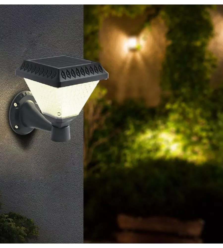 APPLIQUE LED SOLARE VTAC NERO A PIRAMIDE CON TELECOMANDO 3IN1