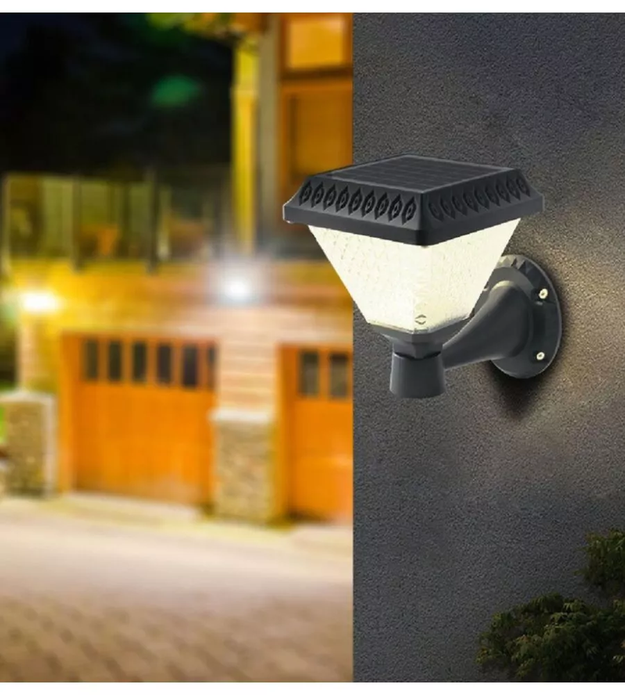 APPLIQUE LED SOLARE VTAC NERO A PIRAMIDE CON TELECOMANDO 3IN1
