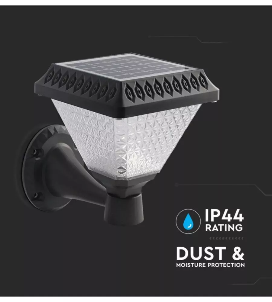 APPLIQUE LED SOLARE VTAC NERO A PIRAMIDE CON TELECOMANDO 3IN1
