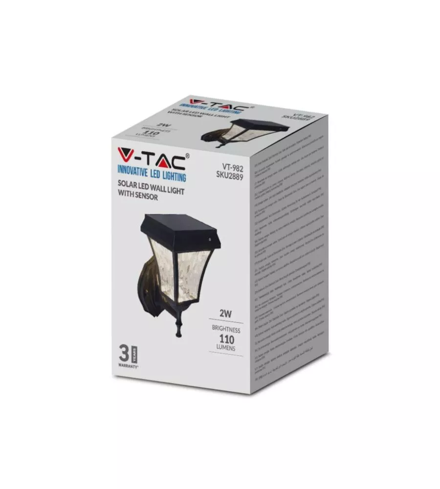 APPLIQUE LED SOLARE A MURO DA ESTERNO VTAC NERO 3000+4000+6000K