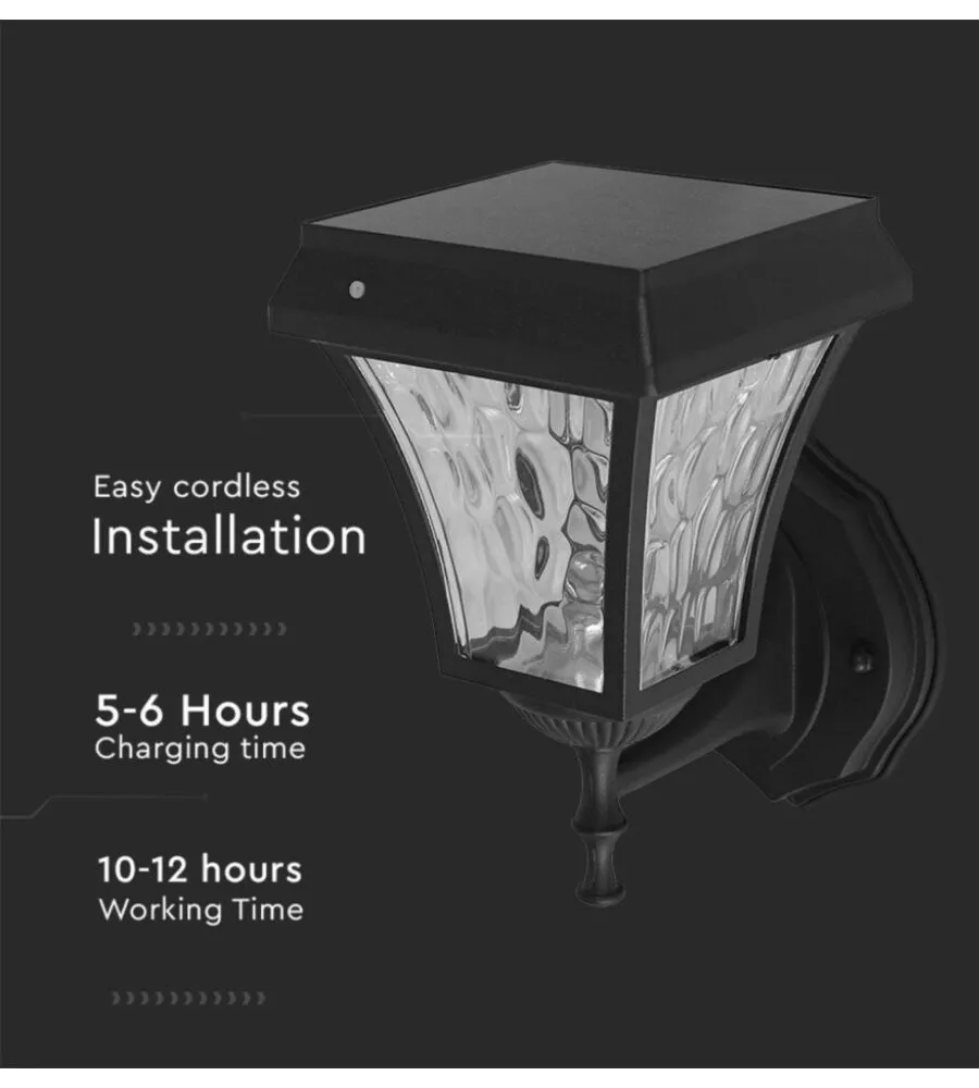 APPLIQUE LED SOLARE A MURO DA ESTERNO VTAC NERO 3000+4000+6000K