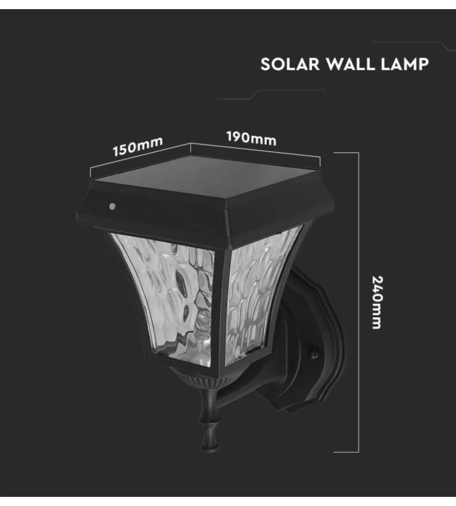 APPLIQUE LED SOLARE A MURO DA ESTERNO VTAC NERO 3000+4000+6000K