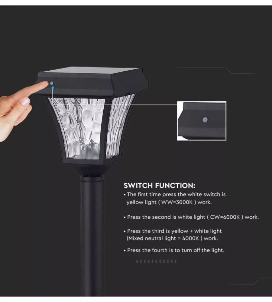 PALO LED SOLARE  DA ESTERNO VTAC NERO 3000+4000+6000K