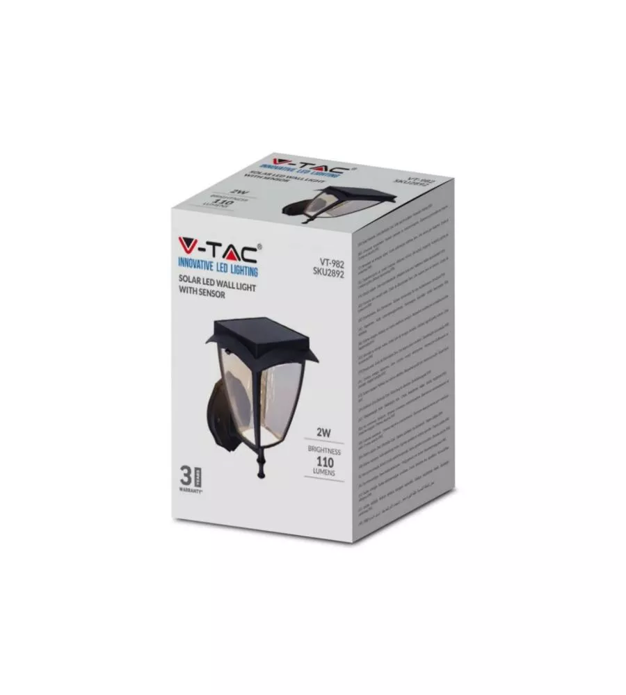 APPLIQUE LED SOLARE VTAC NERO 3000+6000K