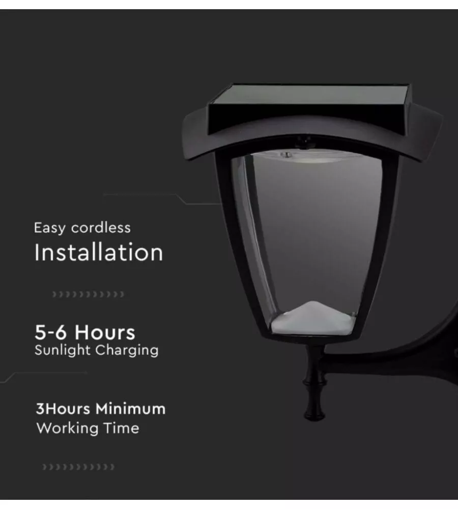 APPLIQUE LED SOLARE VTAC NERO 3000+6000K