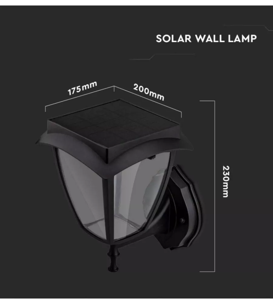 APPLIQUE LED SOLARE VTAC NERO 3000+6000K