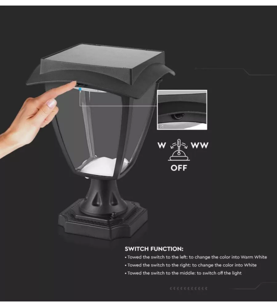 PALO LED SOLARE DA ESTERNO VTAC NERO 3000+6000K