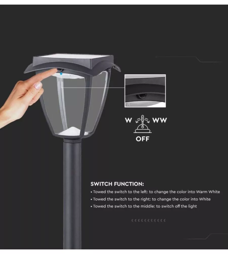 PALO LED SOLARE DA ESTERNO VTAC NERO 3000+6000K