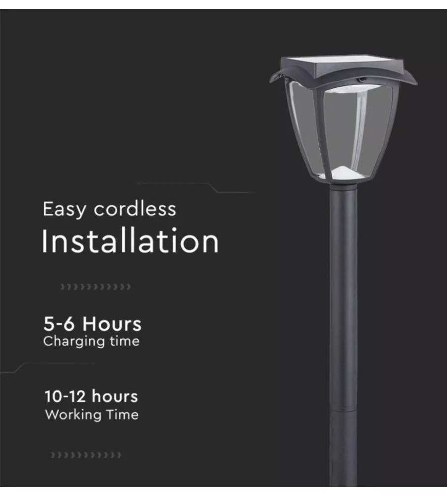 PALO LED SOLARE DA ESTERNO VTAC NERO 3000+6000K