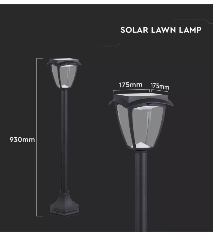PALO LED SOLARE DA ESTERNO VTAC NERO 3000+6000K