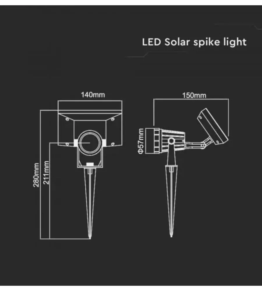 PICCHETTO FARETTO LED SOLARE DA ESTERNO VTAC NERO 400K