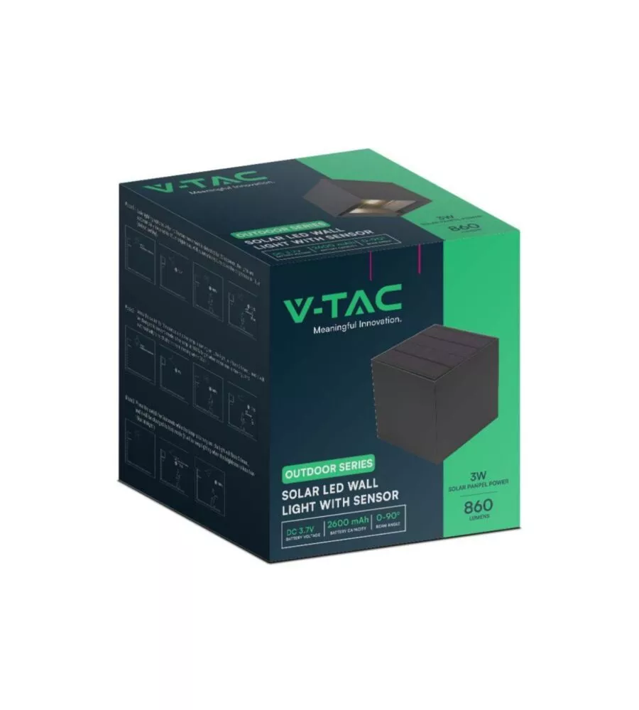 APPLIQUE LED SOLARE DA ESTERNO VTAC NERO 3000K