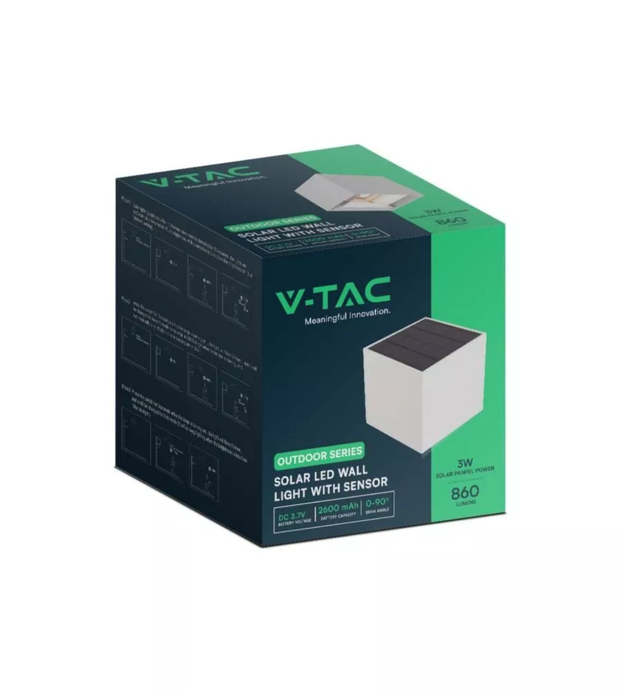 APPLIQUE LED SOLARE DA ESTERNO VTAC BIANCO 3000K