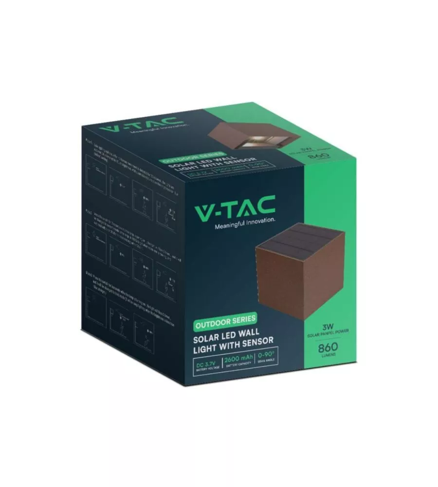 APPLIQUE LED SOLARE DA ESTERNO VTAC MARRONE 3000K