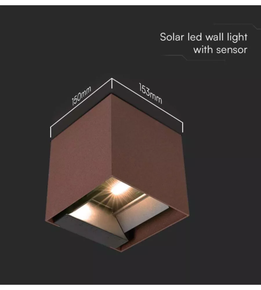APPLIQUE LED SOLARE DA ESTERNO VTAC MARRONE 3000K