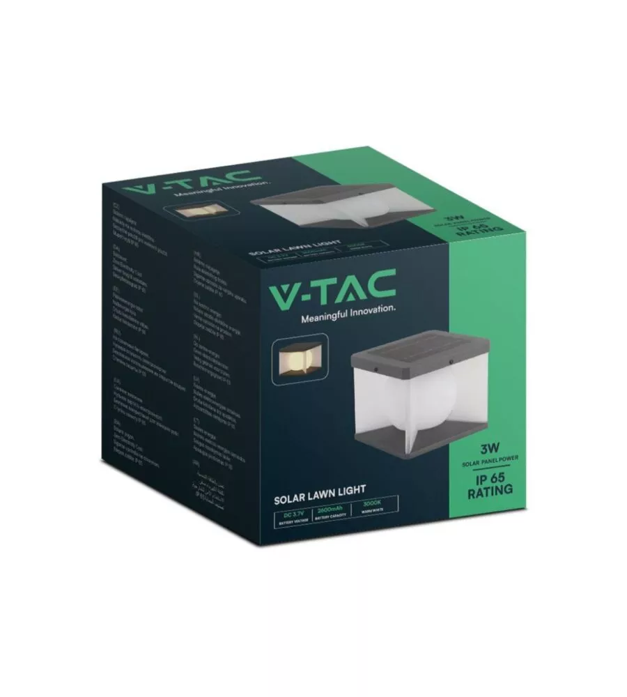 APPLIQUE LED SOLARE DA ESTERNO VTAC NERO CON TELECOMANDO 3000K  3W