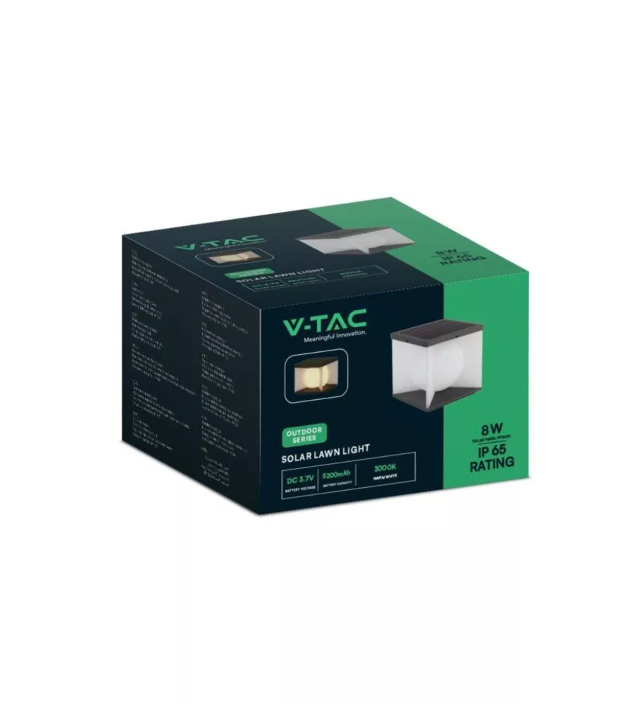 APPLIQUE LED SOLARE DA ESTERNO VTAC NERO CON TELECOMANDO 3000K 8W