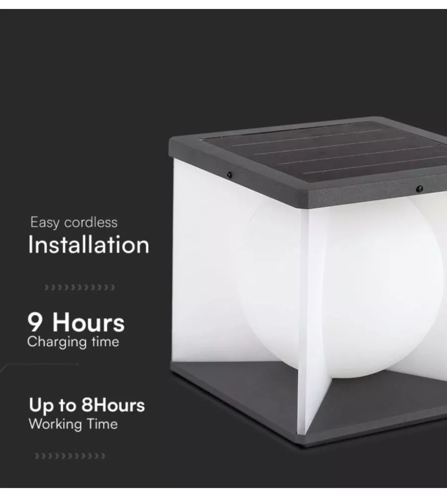APPLIQUE LED SOLARE DA ESTERNO VTAC NERO CON TELECOMANDO 3000K 8W
