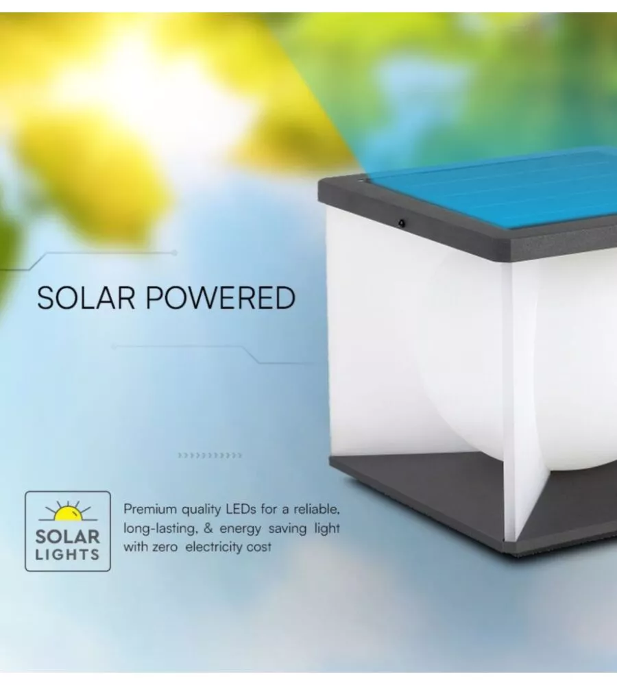 APPLIQUE LED SOLARE DA ESTERNO VTAC NERO CON TELECOMANDO 3000K 8W