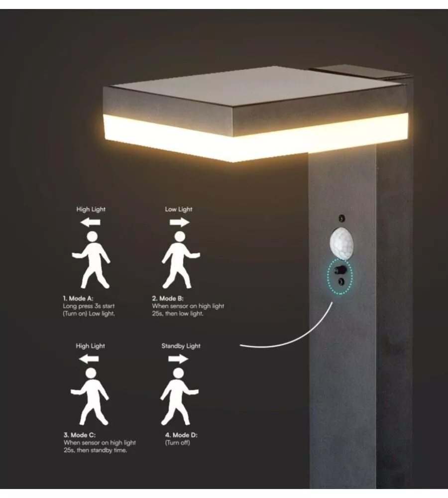 PIANTANA LED SOLARE DA ESTERNO VTAC QUADRATA NERO 3000K