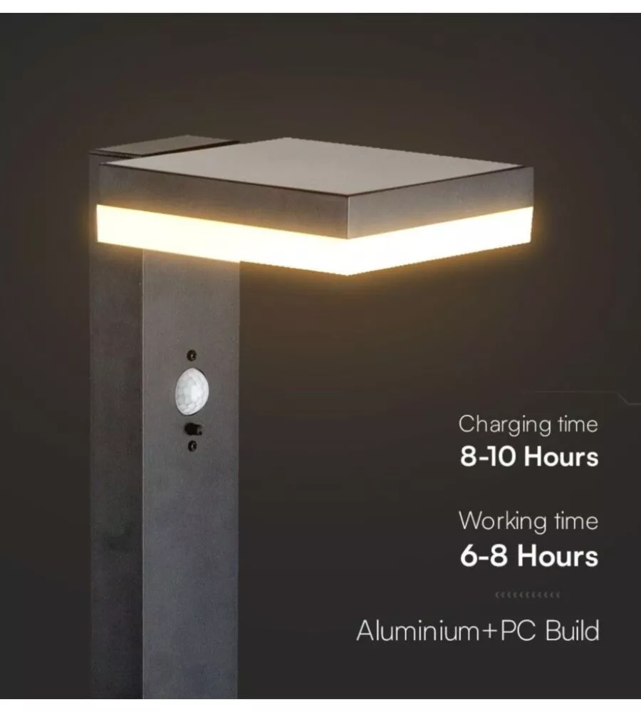 PIANTANA LED SOLARE DA ESTERNO VTAC QUADRATA NERO 3000K