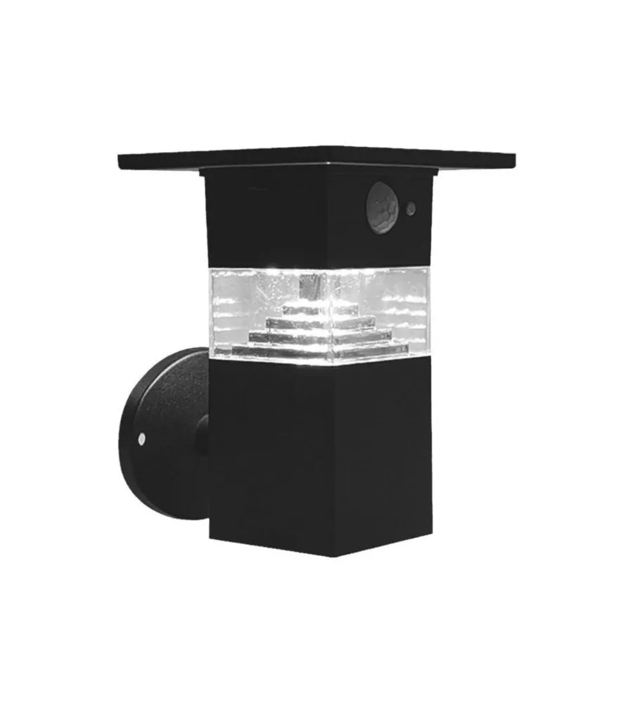 APPLIQUE LED SOLARE DA ESTERNO VTAC NERO CON SENSORE 3000K