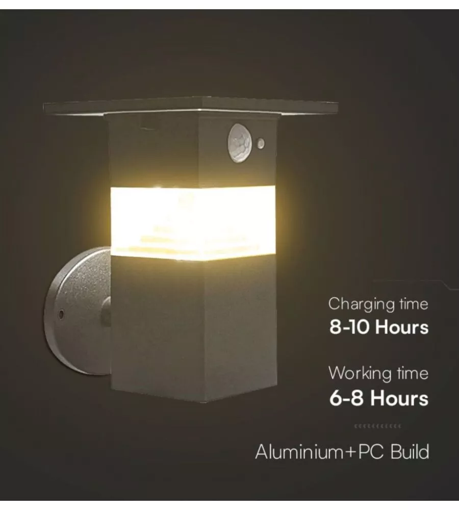 APPLIQUE LED SOLARE DA ESTERNO VTAC NERO CON SENSORE 3000K