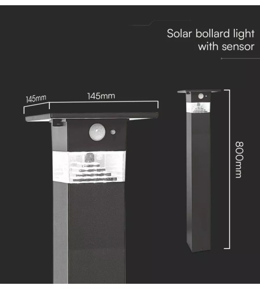 PIANTANA LED SOLARE DA ESTERNO VTAC NERO 3000K