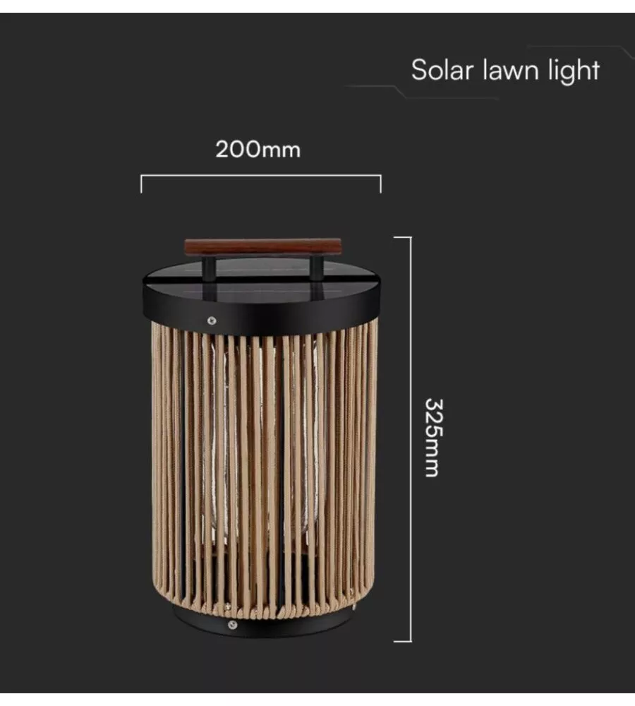 LAMPADA LED SOLARE RICARICABILE DA ESTERNO VTAC MARRONE CON TELECOMANDO 3000K