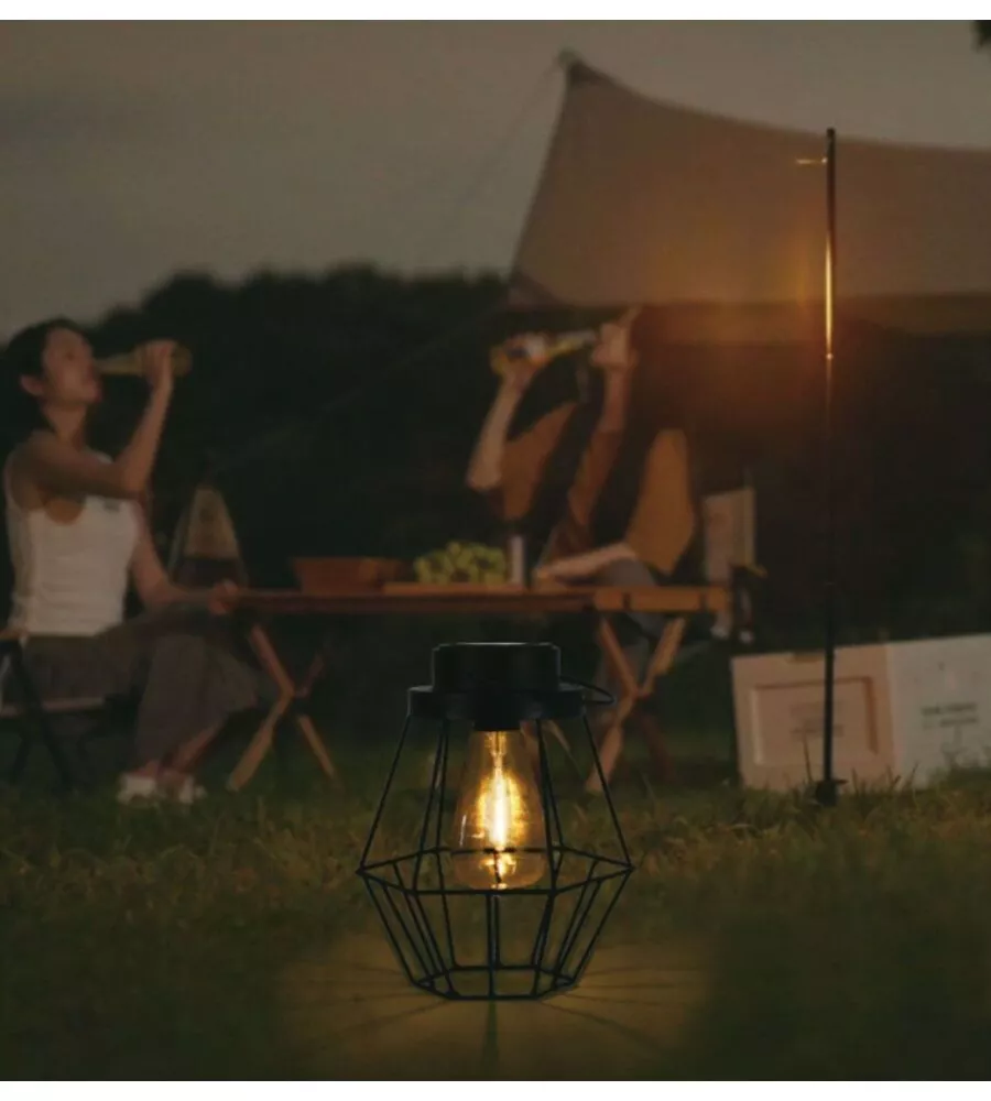 LAMPADA LED SOLARE DA ESTERNO RICARICABILE VTAC NERO VINTAGE 3000K