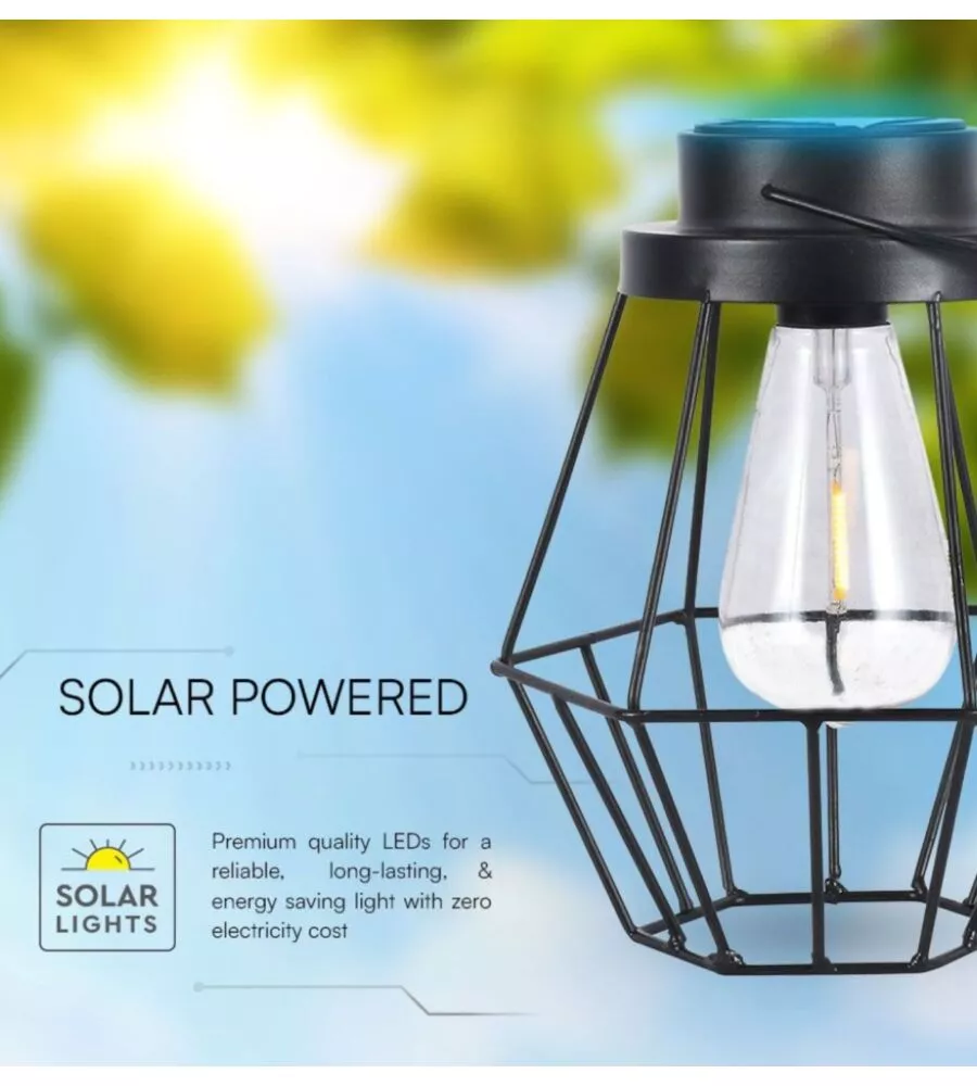 LAMPADA LED SOLARE DA ESTERNO RICARICABILE VTAC NERO VINTAGE 3000K