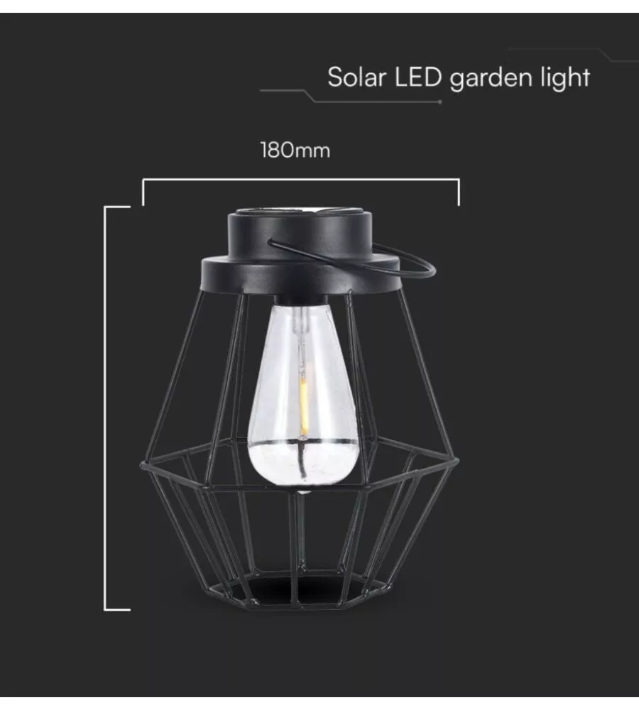 LAMPADA LED SOLARE DA ESTERNO RICARICABILE VTAC NERO VINTAGE 3000K