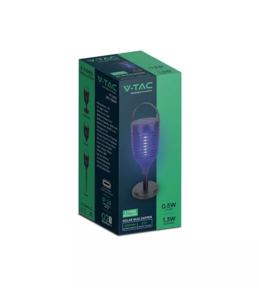 ZANZARIERA ELETTRICA SOLARE RICARICABILE VTAC NERO 1,3W