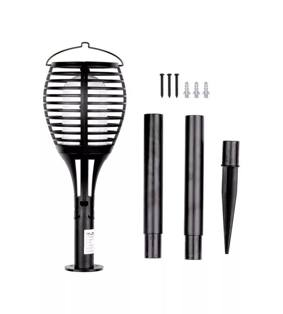 LAMPADA LED SOLARE DA ESTERNO A FORMA DI TORCIA  MULTI APPLICABILE VTAC NERO 2200 K