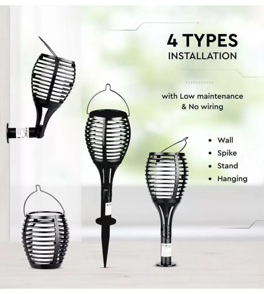 LAMPADA LED SOLARE DA ESTERNO A FORMA DI TORCIA  MULTI APPLICABILE VTAC NERO 2200 K