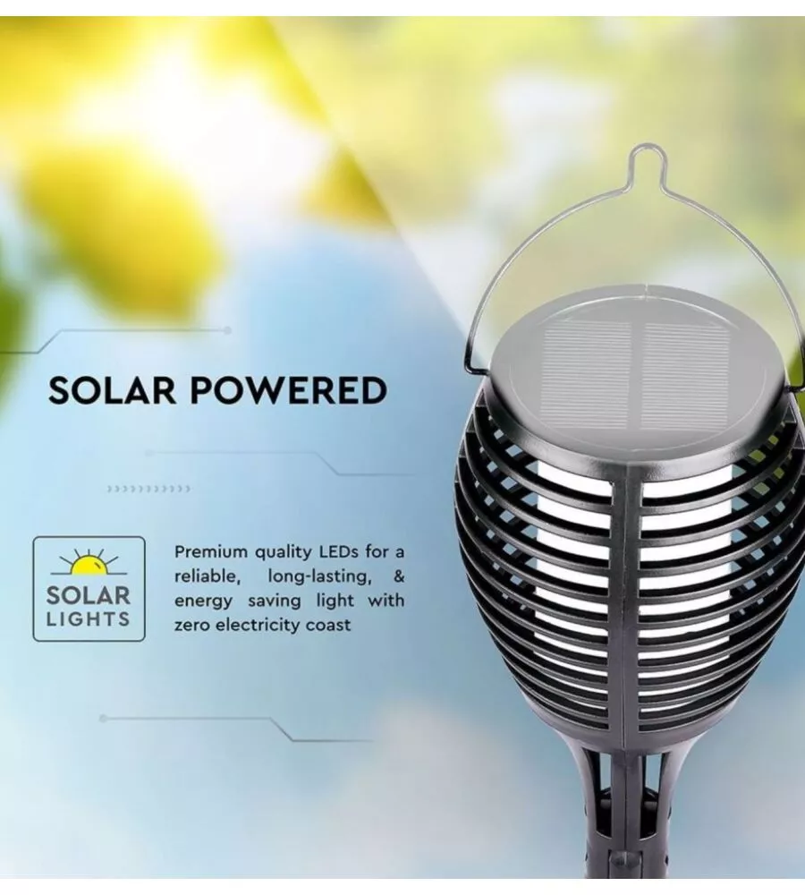LAMPADA LED SOLARE DA ESTERNO A FORMA DI TORCIA  MULTI APPLICABILE VTAC NERO 2200 K