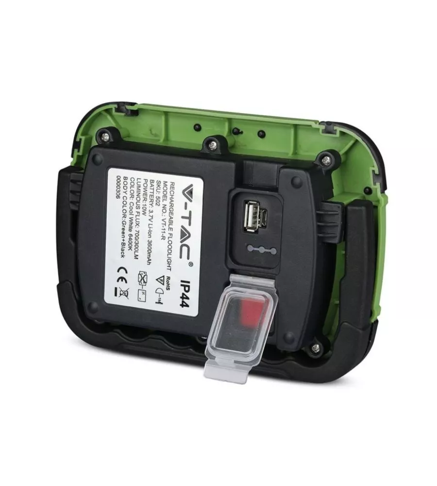 FARO LED RICARICABILE VTAC CON SOS FLASH VERDE 6400K 10W